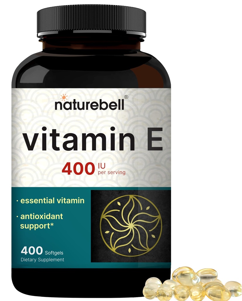 NatureBell Vitamin E Oil Softgels, 400iu pro Servierung, 400 Pillen | Essential Antioxidante Ergänzungen, einfach absorbiert Form – unterstützt Haut, Herz & Immune Gesundheit – Non-GMO