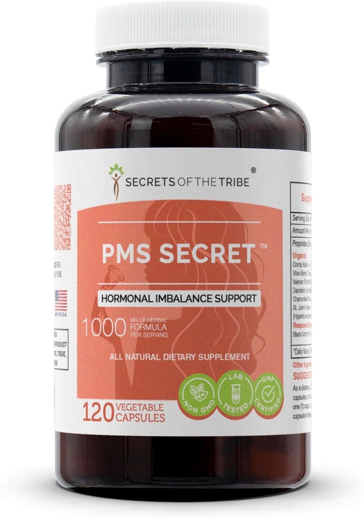 PMS Secret 120 Kapseln, 1000 mg, Black Cohosh, Cramp, Vitex, Valerian, Dandelion, Kamille, St. John's Wort. Hormonelle Ungleichgewichtsunterstützung (120 Kapseln)