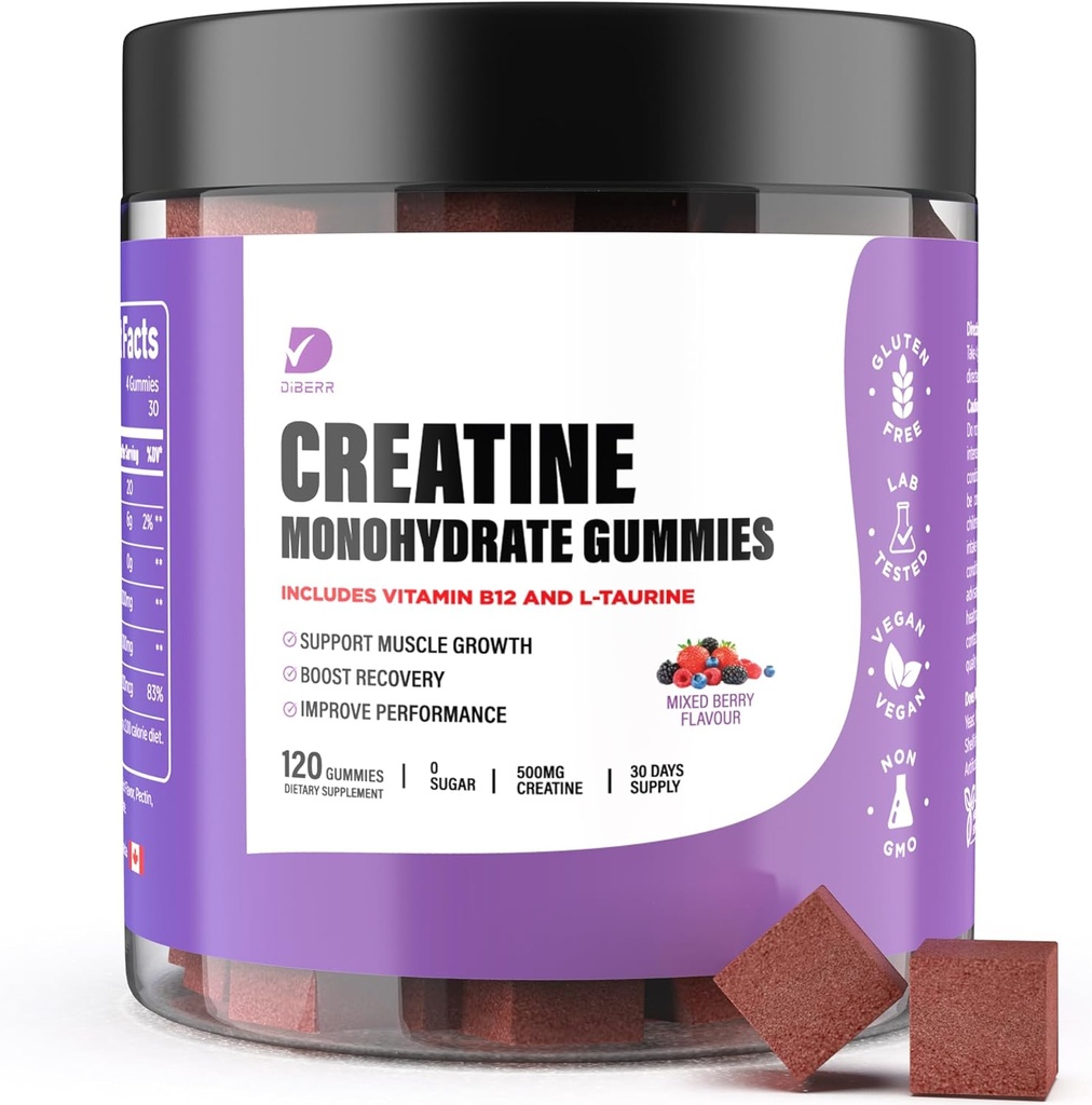 Kreatin-Gummien - Kreatin Monohydrat-Gummien für Männer und Frauen - 5g Kreatin-Monohydrat pro Servier- Erhöhung Fokus, Stärke, Ausdauer -Build Muskel, Zuckerfrei, Vegan, Non-GMO 120 Ct