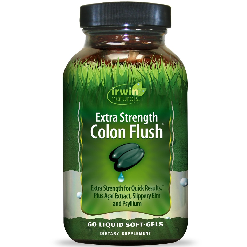 Irwin Naturals Extra Strength Colon Flush Quick & Powerful Digestive + Constipation Support Supplément avec Psyllium, Acai, Triphala + Botaniques apaisants - 60 Softgels liquides