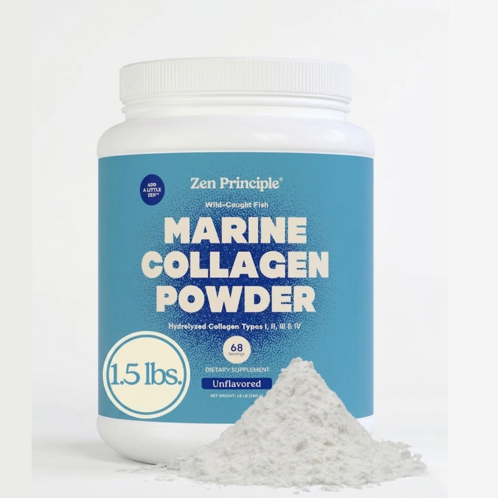Zen Principle Marine Collagen Peptides Powder 1.5 lb. Wild-Caught Fish, Non-GMO. Unterstützt gesunde Haut, Haar, Gelenke und Knochen. Hydrolysed Typ 1 & 3 Protein. Aminosäuren. Entflammt, leicht zu mischen.