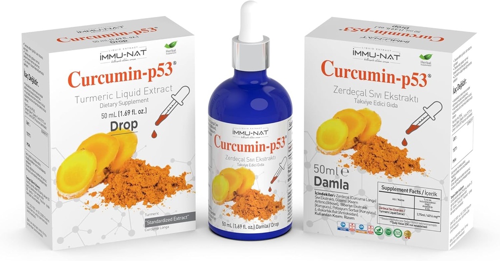 Curcumine curcumine-P53 extrait liquide goutte - supplément à base de plantes, normalisé - Absorption améliorée pour l'immunité - 50mL
