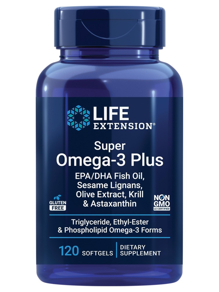 Life Extension Super Omega-3 Plus EPA/DHA Fish Oil, Sesam Lignans, Olive Extract, Krill & Astaxanthin - Herz, Gehirn & Joint Health Support - Glutenfrei, Non-GMO - 120 Softgels