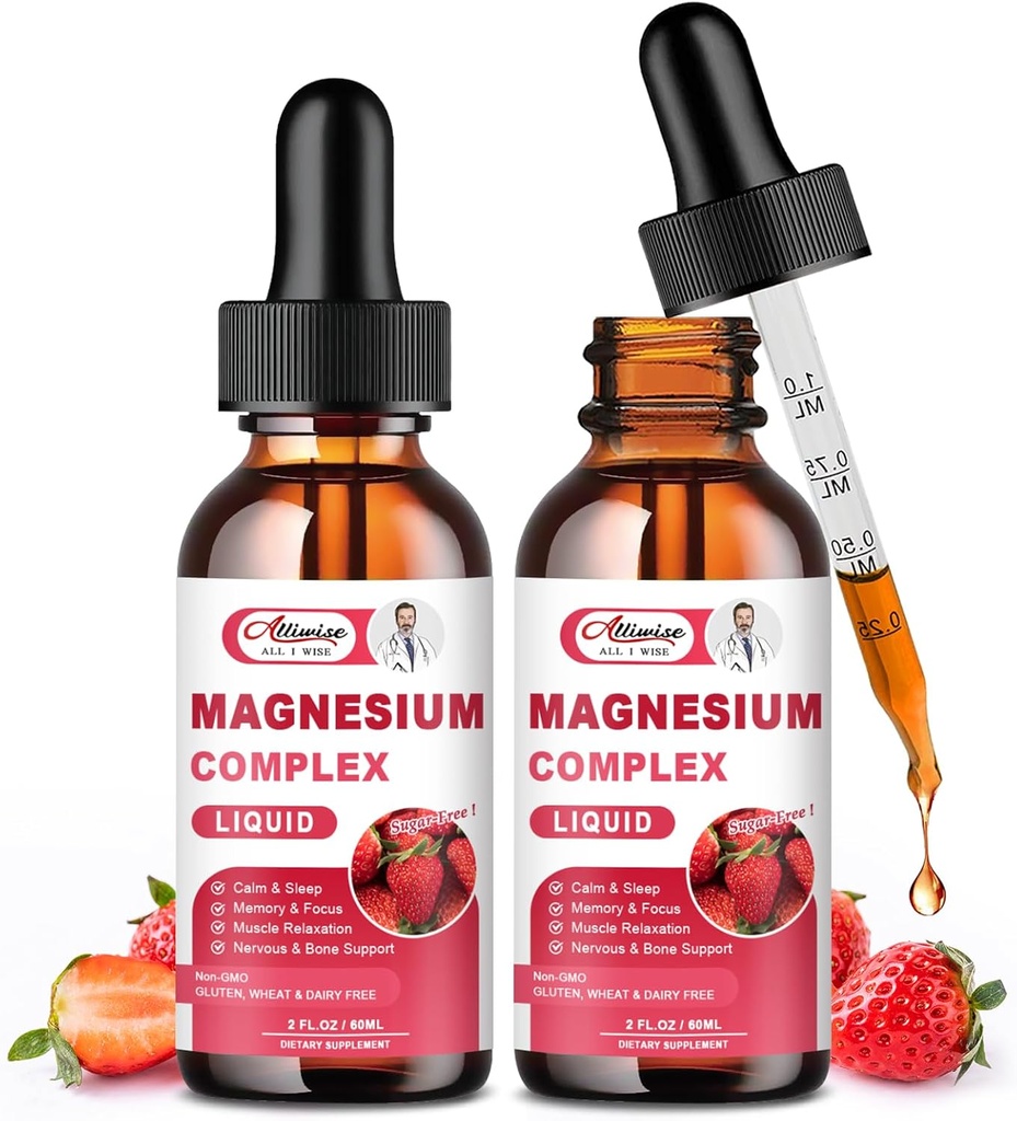2 Pack Triple Magnesium Complex Liquid Drops Mischung mit Magnesium Glycinate 500mg, Malat und Taurate für Max Bio-Verfügbarkeit | Hohe Absorption | Vegan, Non-GMO | Nerv, Entspannung, Muskel & Schlaf