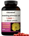 NatureBell Evening Primrose Oil mit schwarzem Cohosh, 1.300mg pro Servierung, 300 Mini-Softgels | Cold Pressed Seeds, Enthält 130mg GLA für Frauen Gesundheit & Hautpflege – Hexane Free, Non-GMO