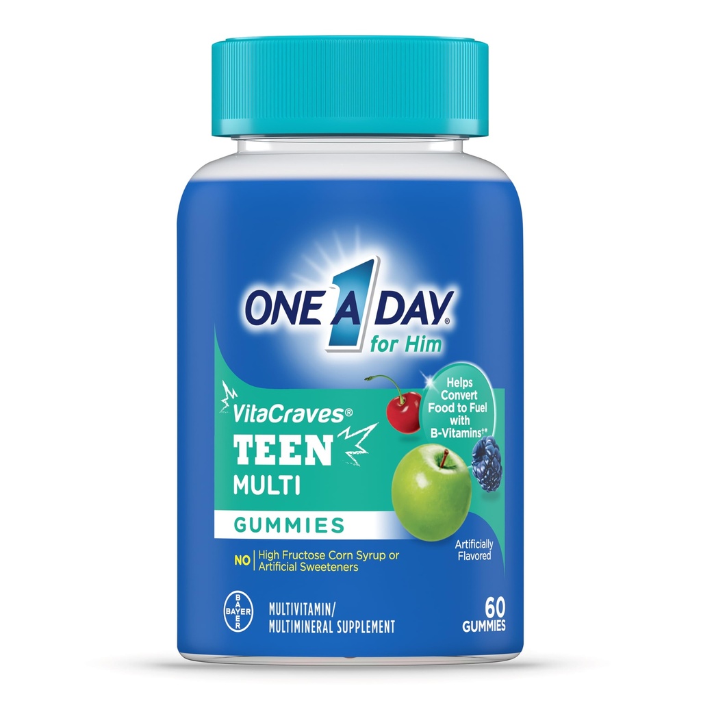 One A Day Teen for Him Multivitamin Gummies, Gummy Multivitamins with Vitamin A, C, D, E and Zinc for Immune Health Support, Physical Energy & more, 60 Count