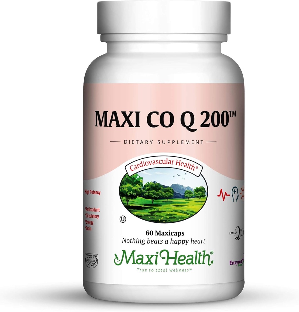 Maxi Health CO Q10 200mg - Coenzym Q10 Supplement - Herzgesundheit - 60 Kapseln - Kosher