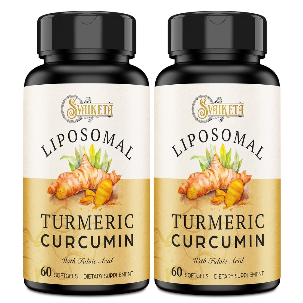 Liposomal Turmeric Curcumin Supplement - 2000mg, 95% Curcuminoid Extrakt mit Piperin - 60 Softgels (2 Flasche)