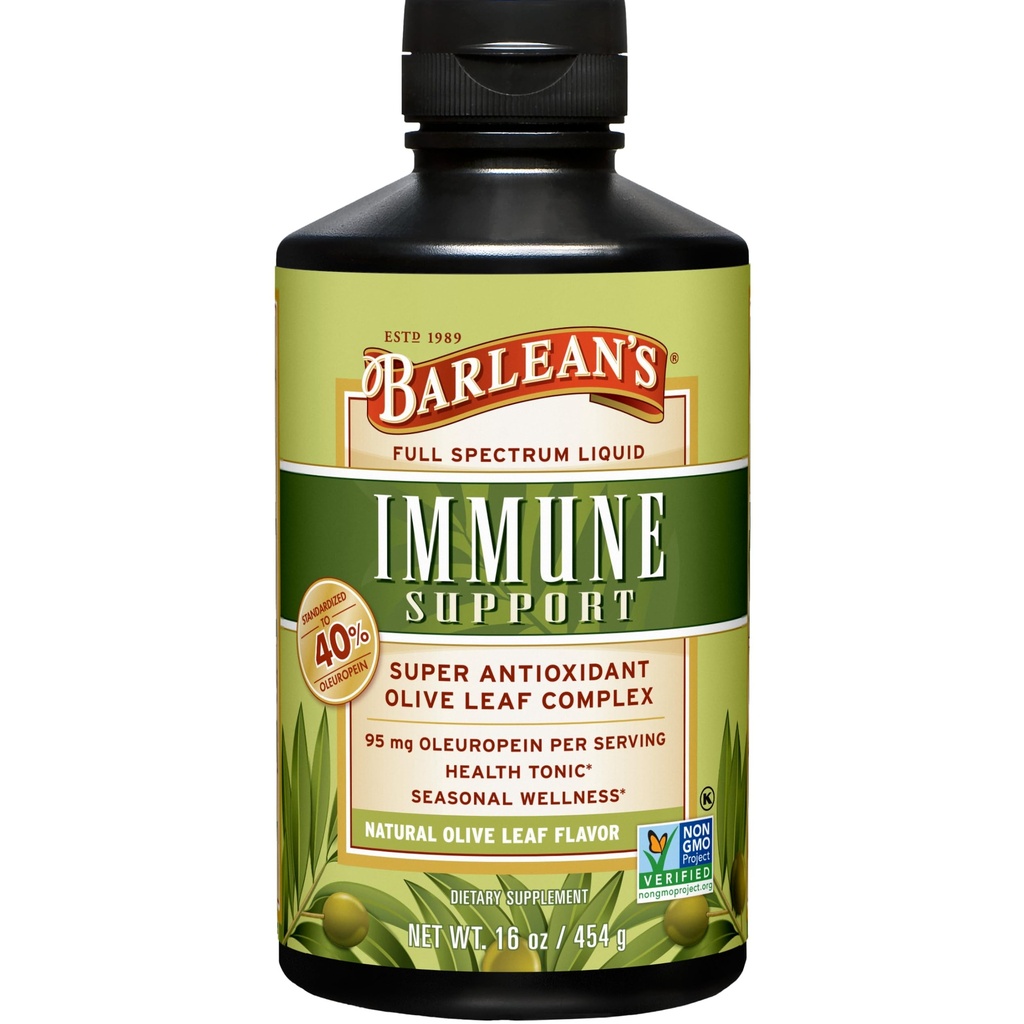 Barlean's Olive Leaf Complex Liquid Immun Support Supplement mit 95mg Oleuropein Antioxidantien für saisonale Wellness, Herzgesundheit, & Immunsystem Booster, 16 Unze