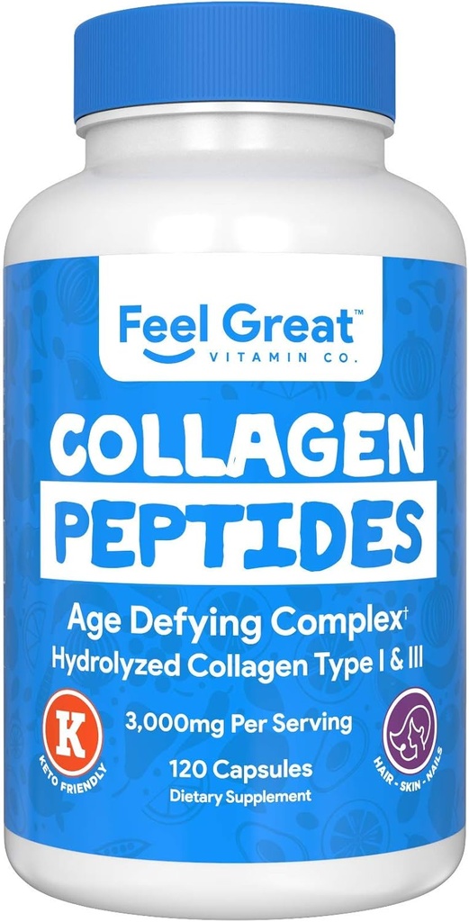 Capsules de poudre de collagène hydrolysée (type I et III) par Feel Great Vitamine Co.