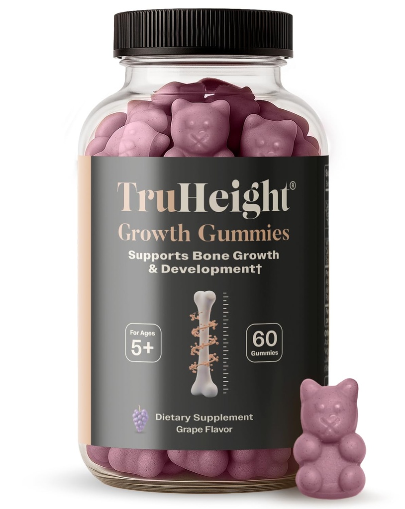 TruHeight Growth Gummies (Grape) Natural Growth & Development Supplement für Kinder & Jugendliche - Vitamin D, K, Calcium & Ashwagandha - Knochenstärke Vitamine D3 K2 - Picky Eater Vitamin für Kinder - Alter 5+
