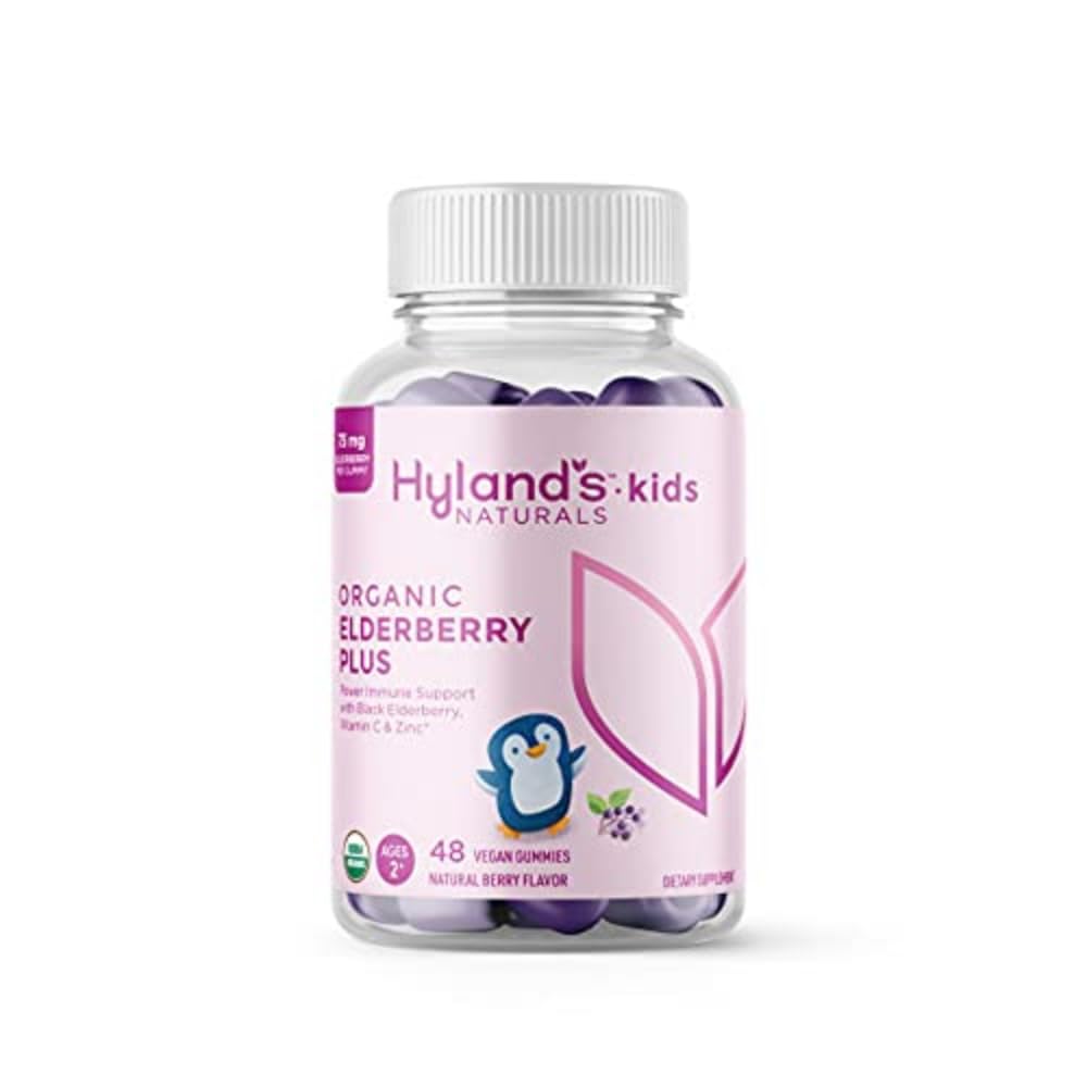 Hyland's Kids Organic Elderberry Plus Gummis, Bio Black Elderberry mit ZINC und Vitamin C, Immununterstützung für Kinder, 48 Vegan Gummis
