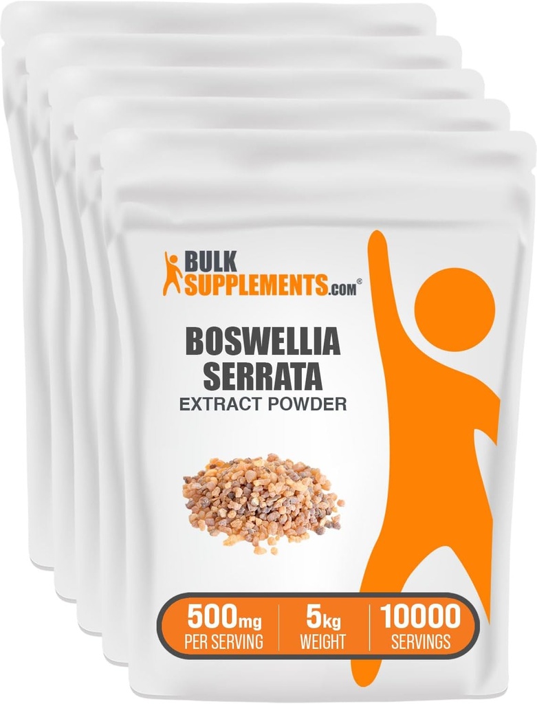 BulkSupplements.com Boswellia Serrata Extrakt Pulver - aus Frankincense Resin, Boswellia Serrata Pulver - Kräuterergänzung, Glutenfrei, 500mg pro Servierung, 5kg (11 lbs) (Pack mit 5)