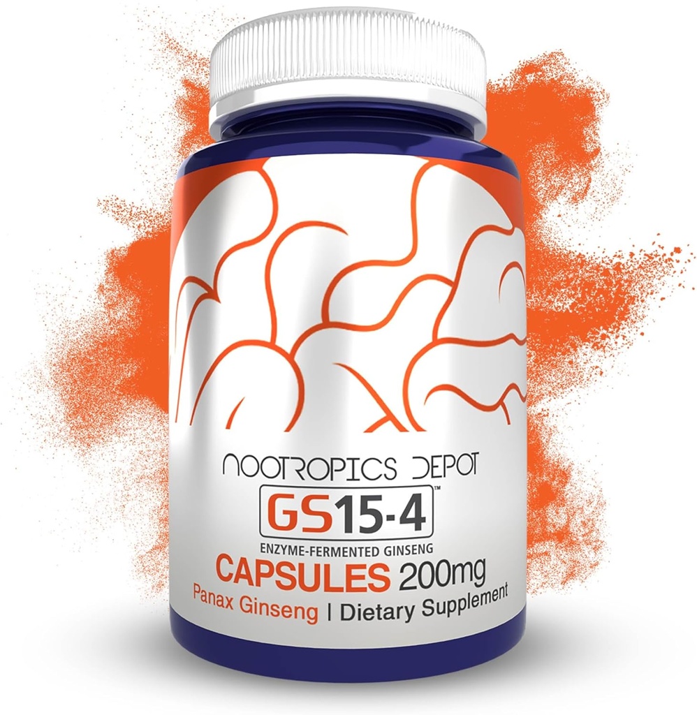 Nootropics Depot GS15-4 Panax Ginseng Capsules d'extraits de 200mg, 30 Count, Supplément adaptogène.