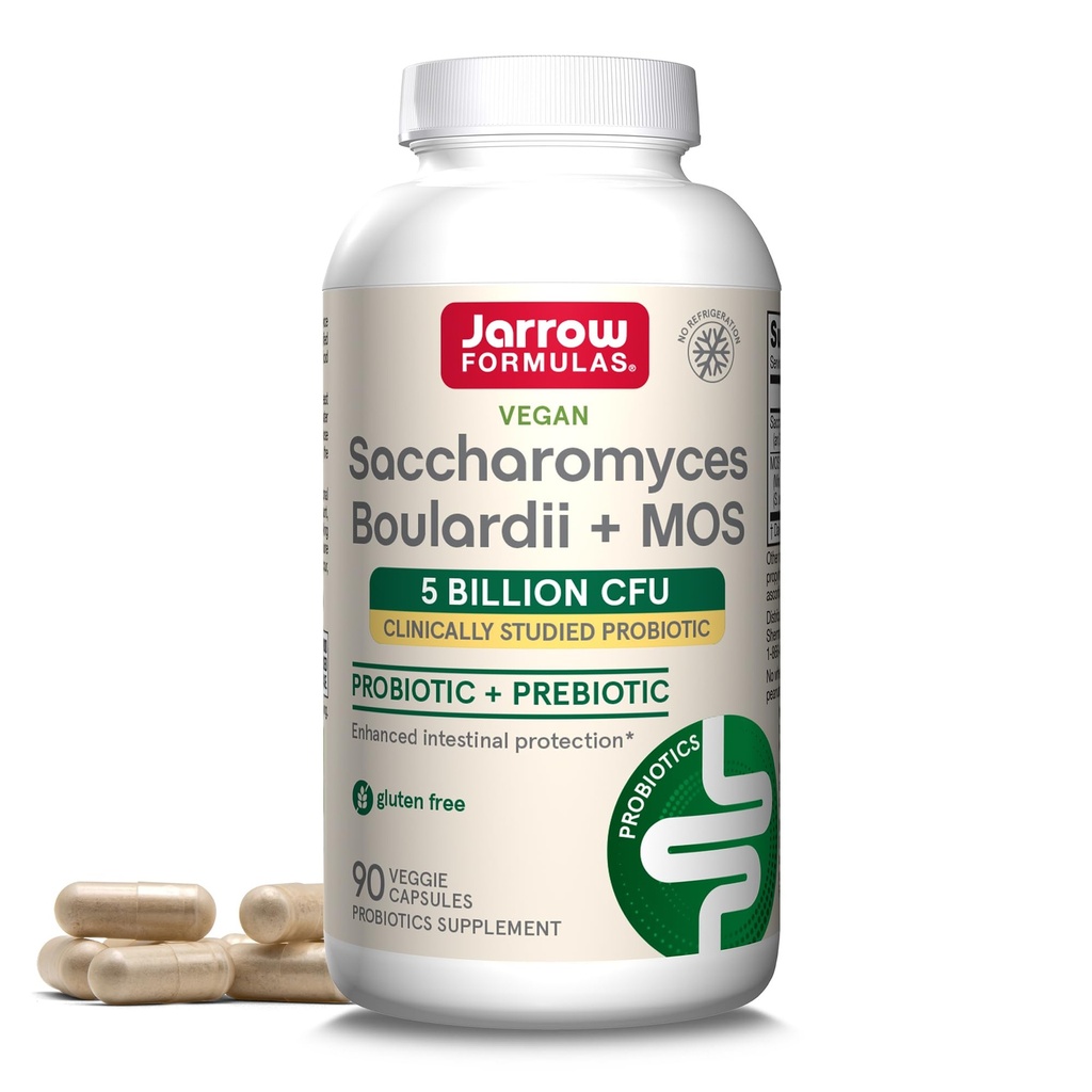 Jarrow Formulas Saccharomyces Boulardii + MOS Probiotics for Digestive Health and Intestinal Tract Support - 5 Billion CFU Pro Serving - 90 Delayed Release Caps - Probiotic + Prebiotic - 90 Servings