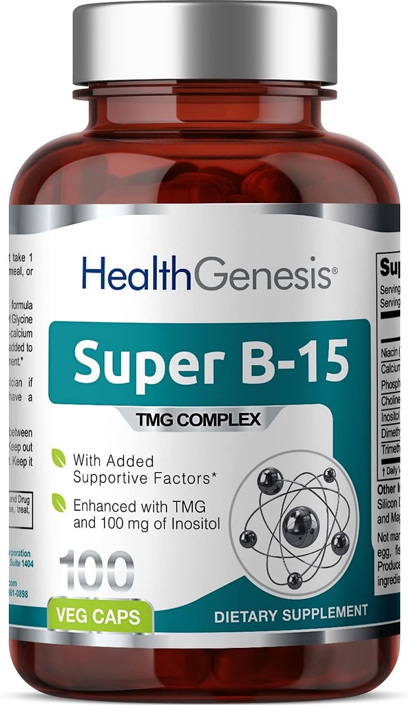 Super B-15 100 Vcaps - Niacin Calcium Choline Inositol DMG TMG - Unterstützt gesunde Sauerstoff-Energie-Level