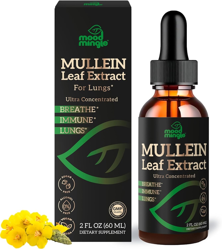 Mullein Blatt Extrakt für Lunge - Mullein Tropfen für respiratorische Gesundheit Unterstützung Lung Detox Cleanse - Vegan Sugar-Free Gluten Free - Flüssige Ergänzung für Männer Frauen 2fl. oz (60ml) (1 Packung)