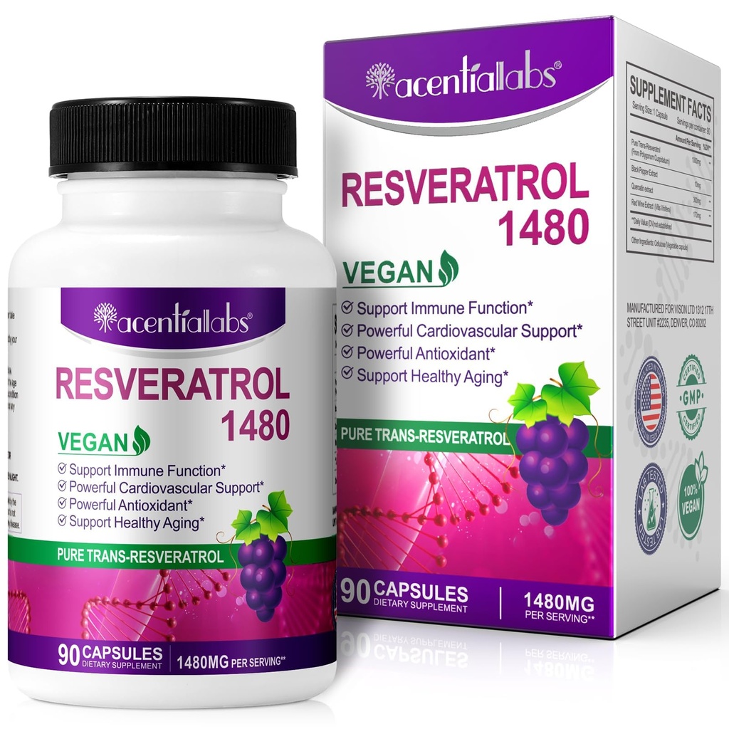 100% natürliche Resveratrol - 1480mg pro Servierung, 90 Veggie Kapseln, 99% reine Trans-Resveratrol, Antioxidans für gesundes Altern, Gehirn & Herz-Unterstützung