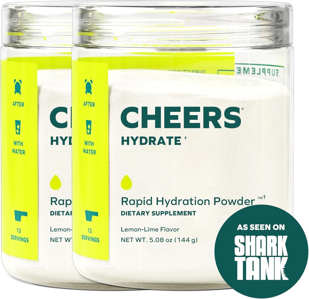 Cheers Hydrate | Oral Rehydration Lösung | Elektrolyte für schnelle Hydration | Lemon Lime Flavor | 24 Servierungen | Elektrolytische Ergänzung mit Natrium, Kalium, Glucose