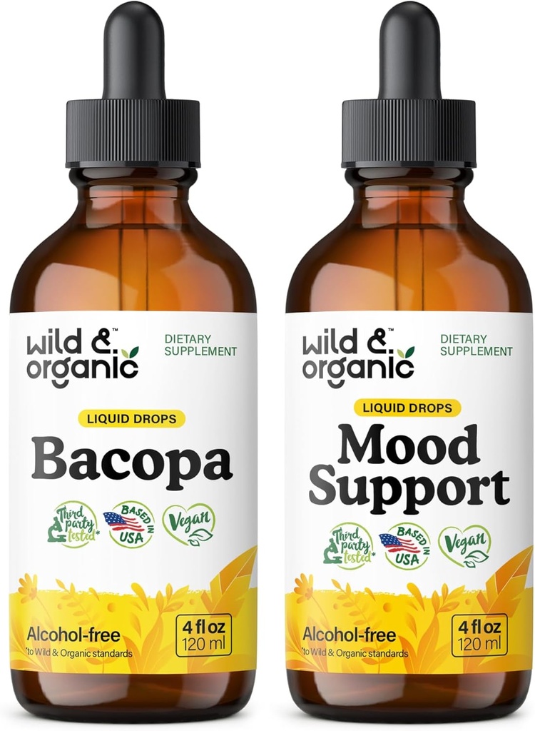 Wild & Organic Bacopa Tinktur 4 fl oz & Mood Unterstützung Tinktur 4 fl oz