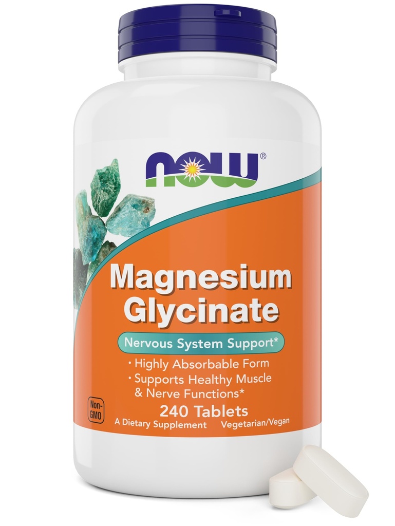 Maintenant aliments Glycinat de magnésium, 240 comprimés - soutient les fonctions musculaires et nerveuses saines - non-OGM