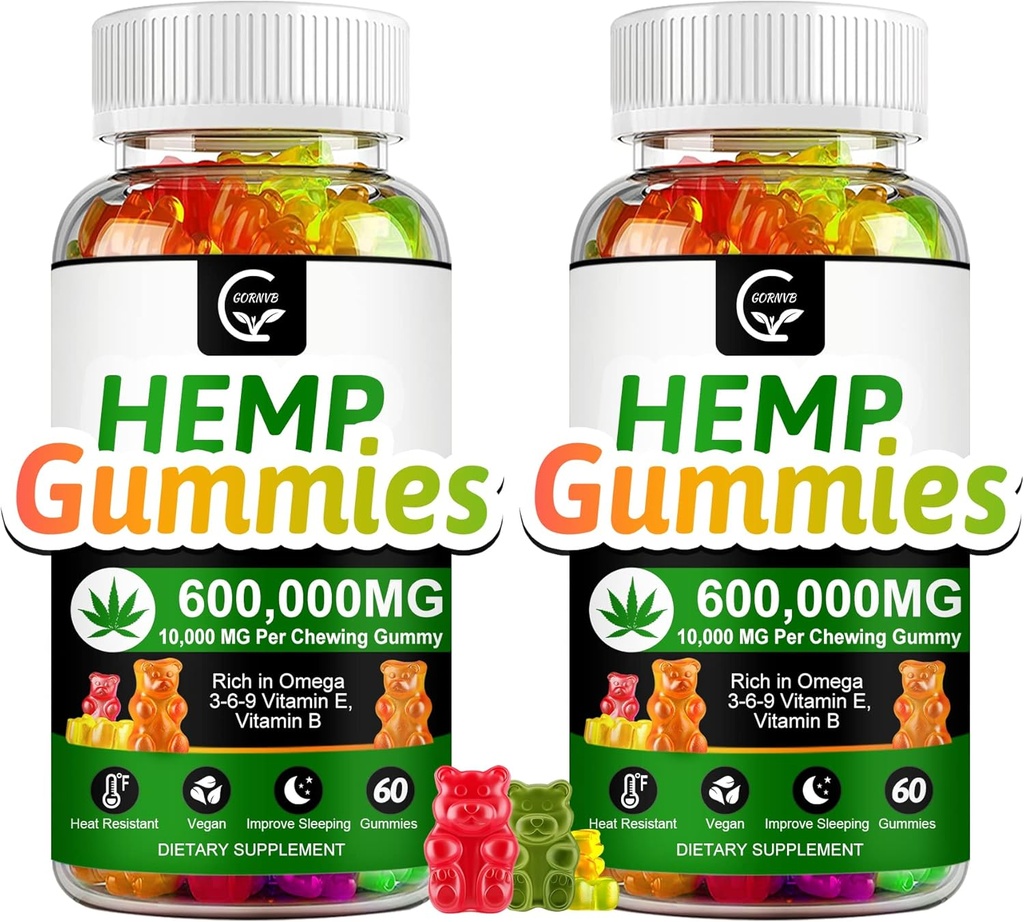 (2 Pack) Hohe Potenz Hanf-Gummien extra Stärke -Stress, Schlaf, Stimmung, Beruhigung, Fokus, Entspannungsergänzungsmittel, 100% natürliche Hanföl-Extrakt Infused Gummis, Vegan, Non-GMO, Gluten-Free