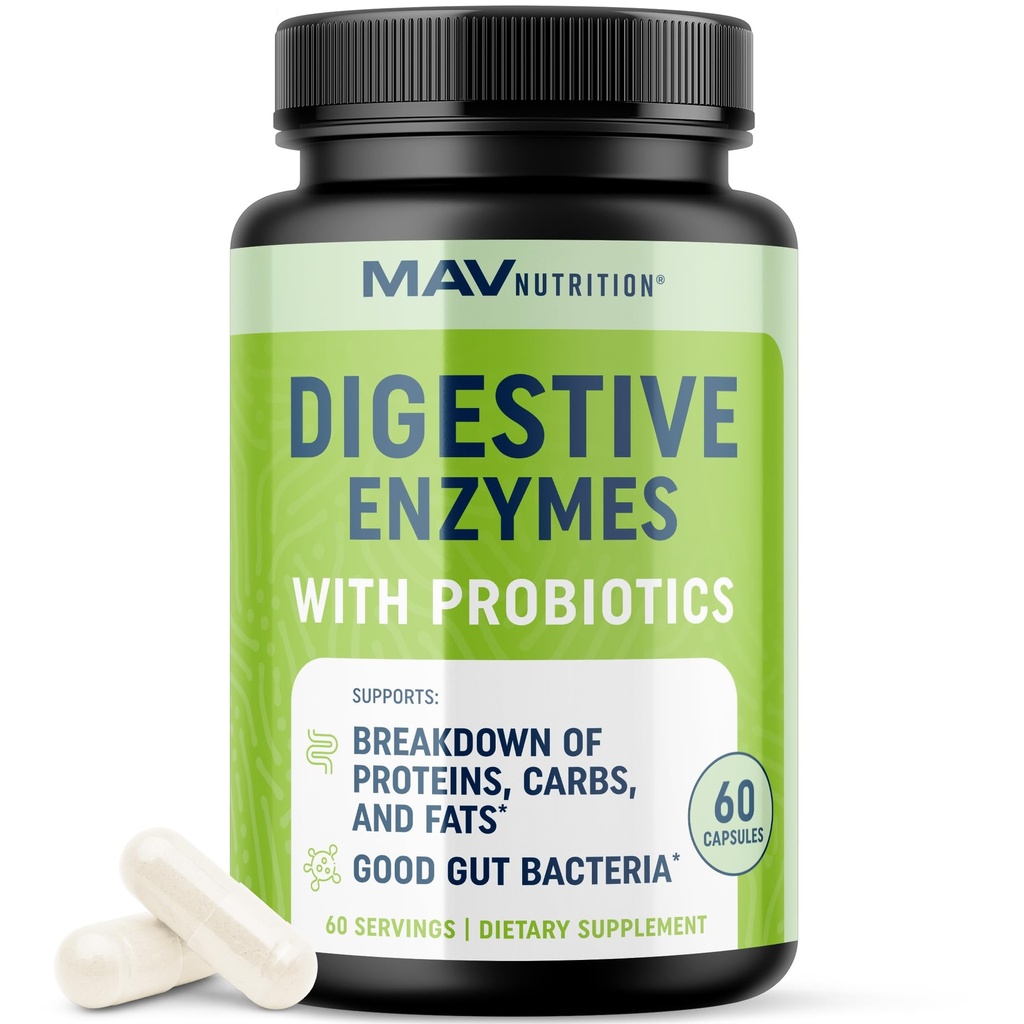 Enzimas Digestivas con Probióticos.com Salud Digestiva para Mujeres y Hombres.com Mezcla de Enzimas de 400 mg con Cepas Probióticas para la Digestión y la Salud Intestinal.com Végétariano 60 Cápsulas