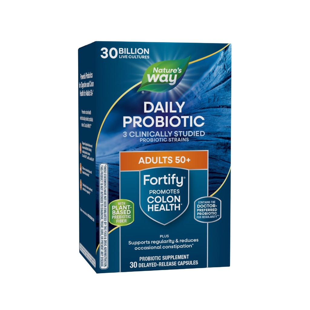 Nature's Way Fortify 50+ Probiotique quotidien pour les hommes et les femmes, 30 milliards de cultures vivantes, Colon, Digestive et Immuni Health Support* Supplément, 30 capsules
