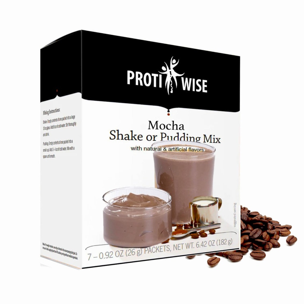 ProtiWise High Protein Shake & Pudding Mix | 15g Protein, Low Fat, Low Calorie, Low Sugar | Gluten Free KETO Diet | Meal Replacement for Hunger Control | Mocha Flavor | 5/Box