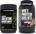 NutraBio Creatine Monohydrate, Unflavored, 300g und Whey Protein Isolate, Schokolade Peanut Butter, Supplement Bundle - Muskelenergie, Lean Muskelwachstum, Erholung und Stärke