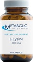 Metabolische Wartung L-Lysin - 500mg Aminosäure-Ergänzung, Vegan + keine Füllstoffe - Immun, Knochen + Connective Tissue Support (100 Kapseln)