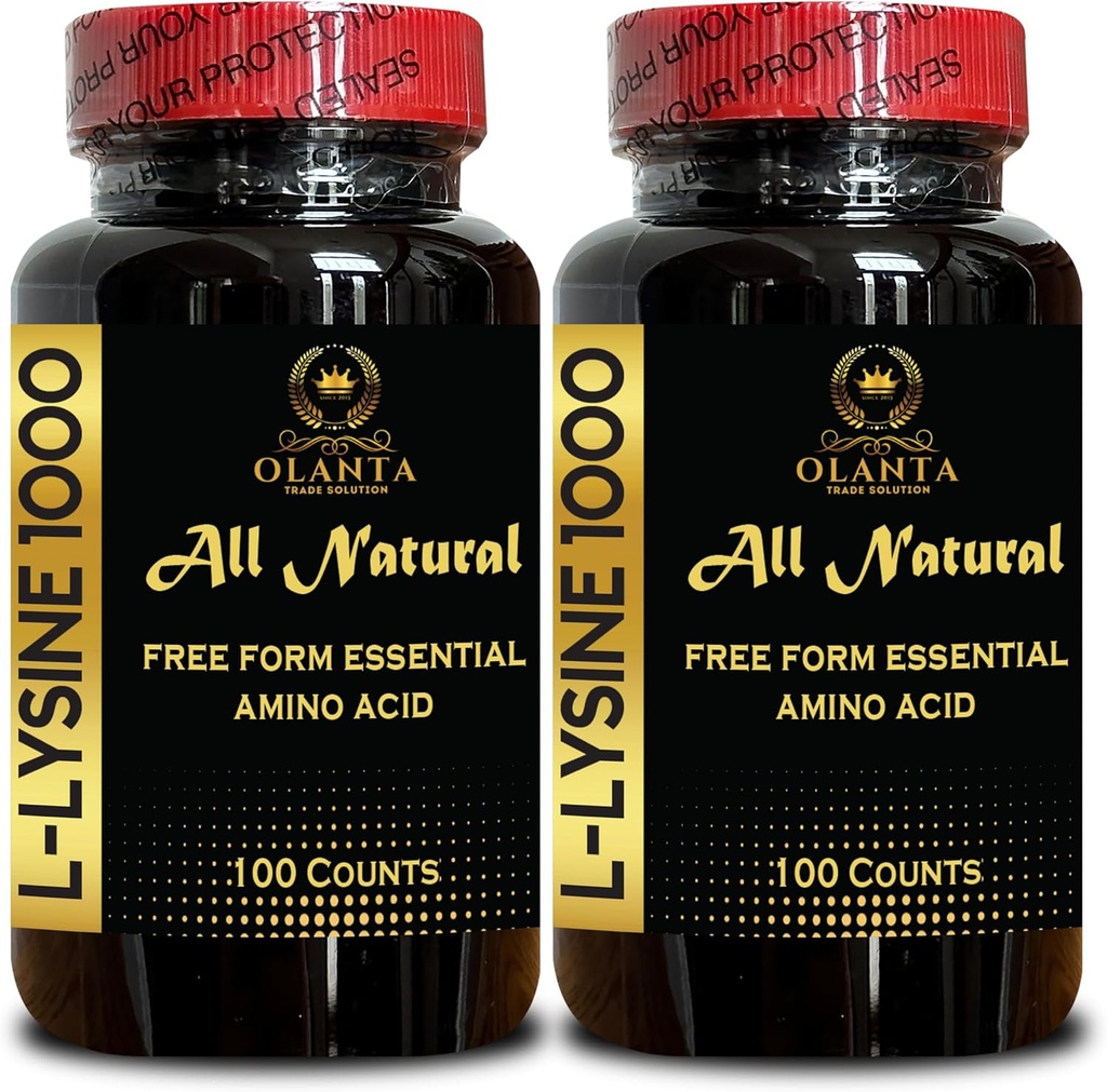 L-LYSINE 1000 mg Free Form Amino Acid Essential - High Strength L-Lysine Supplement for Vision Support Lip Care, L-Lysine HCI, Free Form Amino Acid, Enhanced Absorption - 2 Bottles 200 Counts