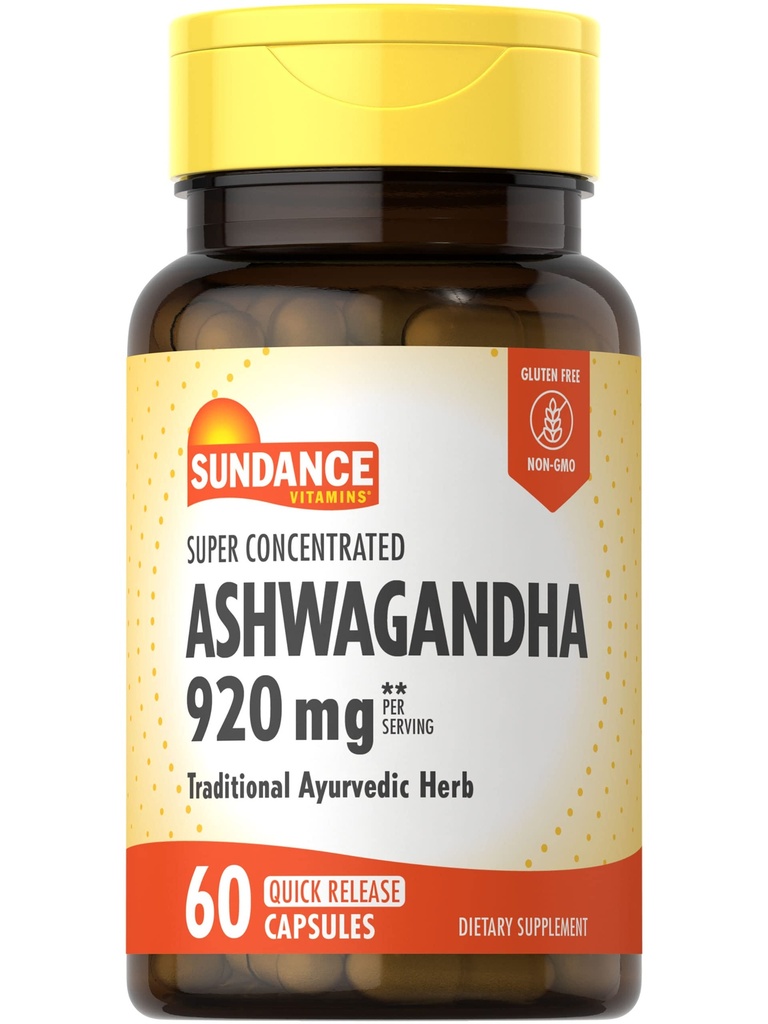 Sundance Ashwagandha 920mg | 60 Kapseln | Super Konzentrat | Traditionelle Ayurvedische Kräuter | Non-GMO, Glutenfreie Ergänzung