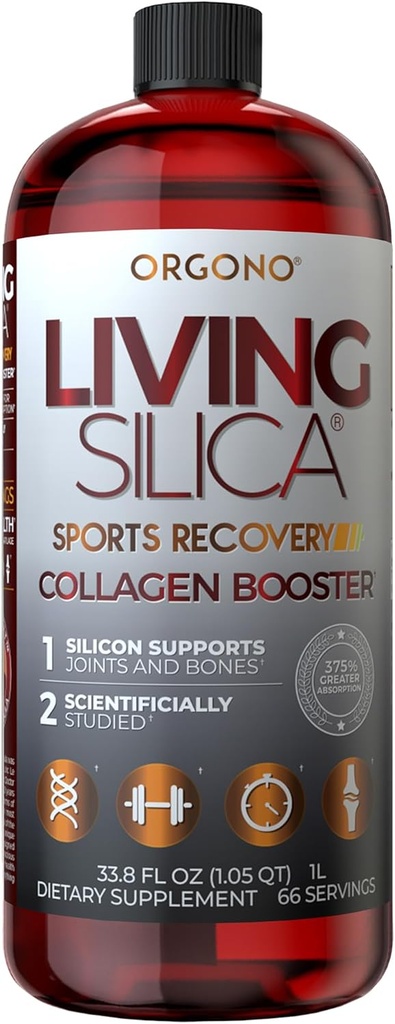 Orgono Living Silica Sports Recovery | Vegan Collagen Booster | Silica-Based | Pre & Post Workout Supplement | Unterstützt Joint Recovery, Tendon & Cartilage Health, Energy & Endurance | 33.8 Fl Oz