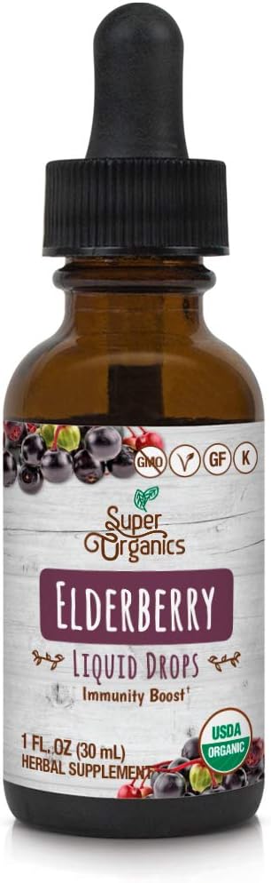 Super Organic Elderberry Liquid Drops | Non-GMO, Glutenfrei, Kosher, & Vegan, 1 Fl Oz