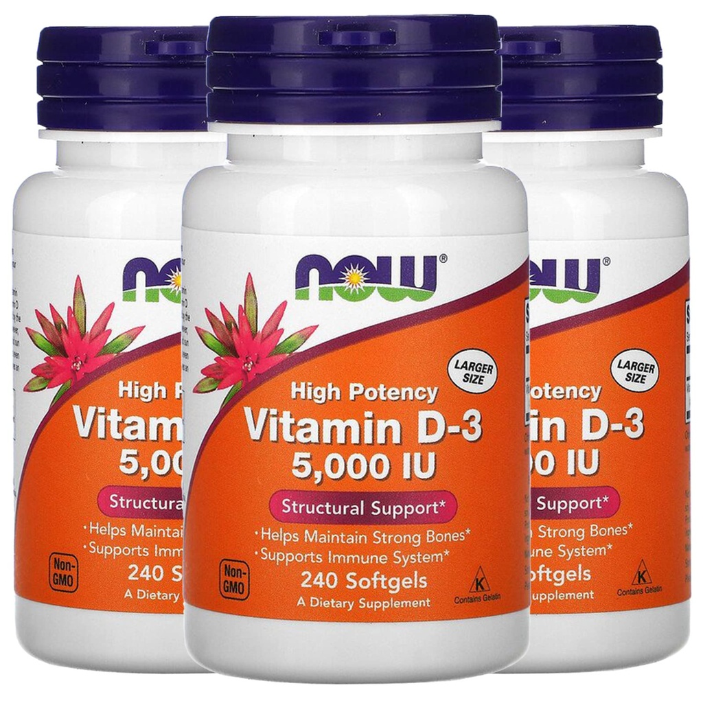 Maintenant vitamine D-3 5000 UI, 240 softgels, boîte de 3