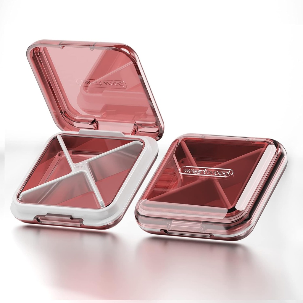 DUBSTAR Daily Pill Organizer,4 Komponenten Portable Travel Small Pill Case, Pille Box für Geldbeutel, um Vitamine zu halten, Leberöl, Ergänzungen und Medikamente (Red)