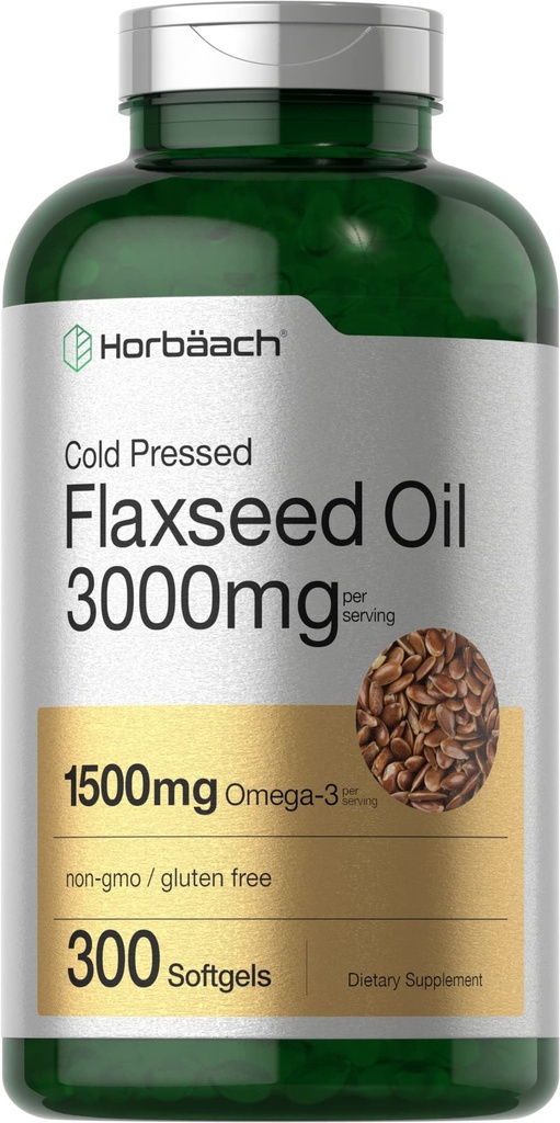 Horbäach L'huile de lin Softgel Capsules 3000mg.300 Count.