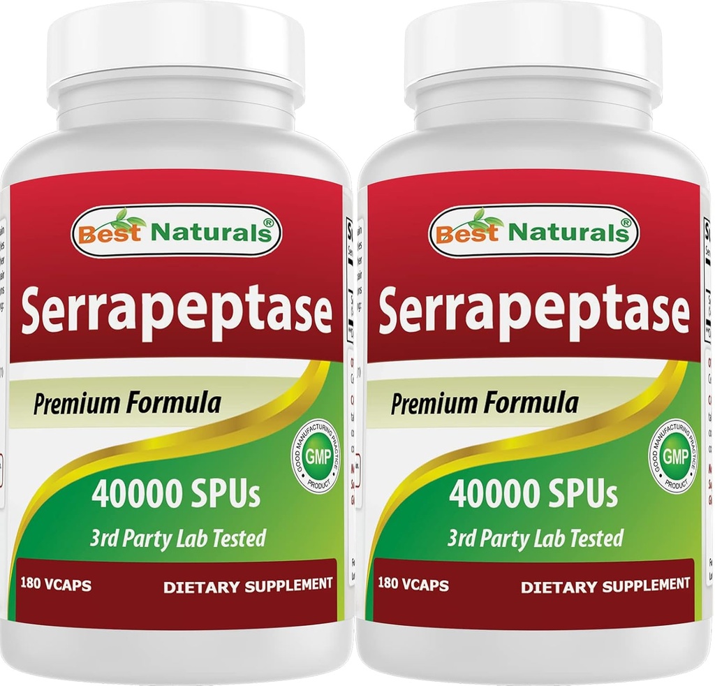 Best Naturals Serrapeptase 40000 SPUs 180 Kapseln (180 Zähler (Pack von 2))