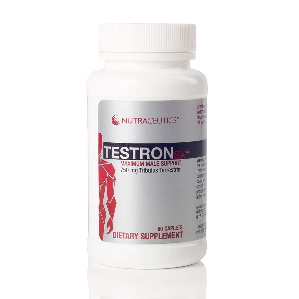 TestronSX – Support de testostérone avec 750mg Tribulus Terrestris – Améliore la vitalité masculine, l'endurance et la performance – 60 Caplets