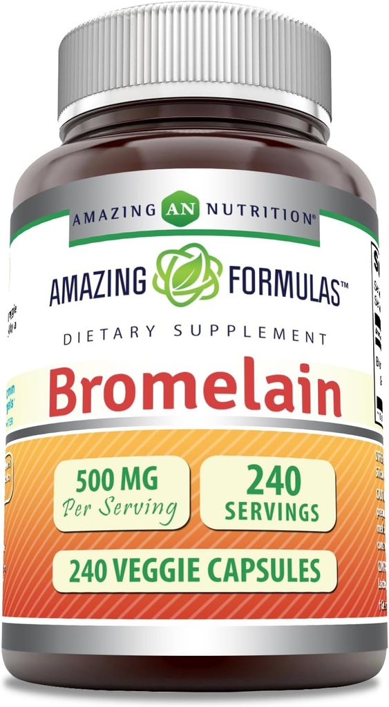 Erstaunliche Formeln Bromelain 500mg 2400 GDU, Veggie Kapseln | Non-GMO | Gluten Free | Made in USA | Ideal für Vegetarier (240 Count)