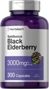 Horbäach Black Elderberry | 3000mg Kapseln | 300 Count | Non-GMO, Gluten Free | Sambucus Supplement