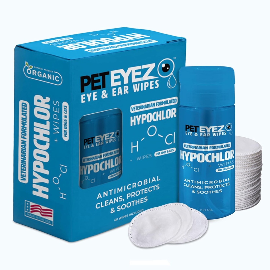 PetEyez Veterinarian Formulierter Tear Stain Remover Lösung für Hunde & Katzen - Allergiker Deodorizing Cleaner Schmutz, Entladung und Kruste von Ohren, Augen, Paws & Butt - 100 Wipes