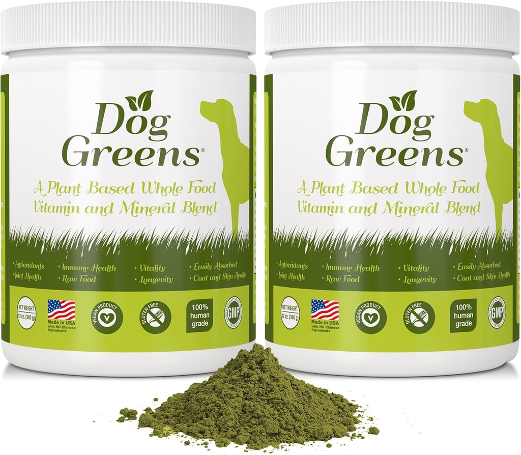 Organic Dog Multivitamin Supplement (12 oz) | Dog Greens Powder - Human Grade Superfoods, adds Essential Vitamins & Minerals to Balance a Homemade Diet, Kibble, Vegan or Raw Food (2 Pack)