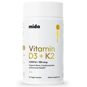 Mida Health® D3 K2 Vitamin 5000 IU mit MK-7 | Natürliche Ergänzung für Knochen, Herz und Immununterstützung | Adult Vegan Kapseln | 60 Servierungen