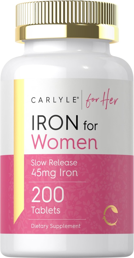 Carlyle Eisen Ergänzung für Frauen | 45mg | 200 langsame Freisetzung Tabletten | Vegetarisch, Non-GMO, Gluten Kostenlose Pillen | für Sie