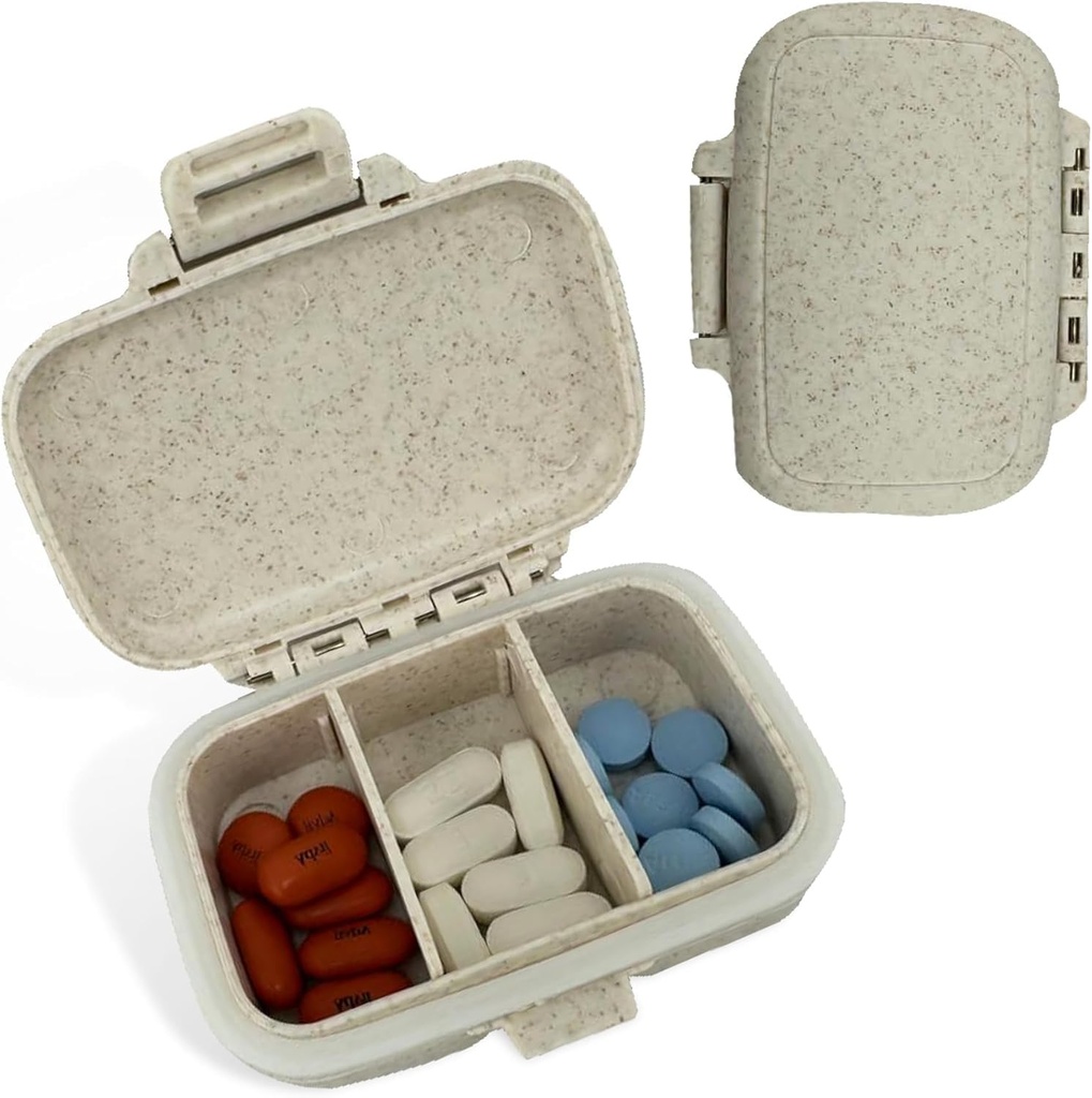 Organisateur de pilules de voyage - Cas de pilules étanches et durables Taille de voyage avec 3 compartiments - Cas de pilules compactes pour les vitamines, suppléments, médicaments - Conteneur de pilules de voyage pour la purée (blanc)