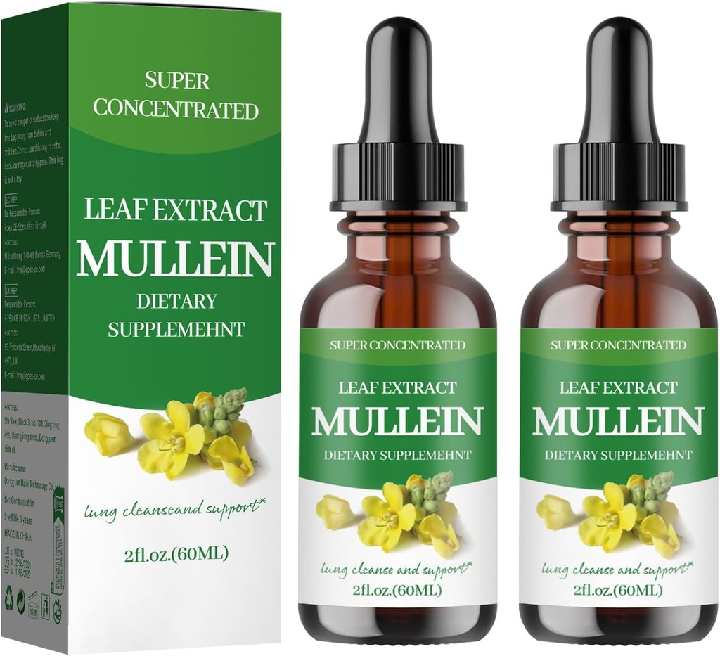 Gouttes de Mullein pour les poumons,Extrait de feuille de Mullein - Soutien Lung Cleanse - Supplément naturel biologique pour les adultes, gouttes de teinture.