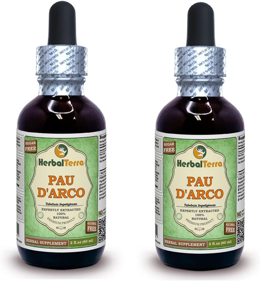 PAU d'arco (Tabebuia Impetiginosa) Glycerit, Getrockneter Bark Alkoholfreier Flüssigextrakt (Markenname: HerbalTerra, Proudly Made in USA) 2x2 fl.oz (2x60 ml)
