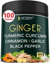 Suppléments gingembre et curcuma 5in1 avec cannelle Ceylan, ail - Digestion, immunologie, soutien au cerveau et à la santé cardiaque - 100 capsules végétaliennes
